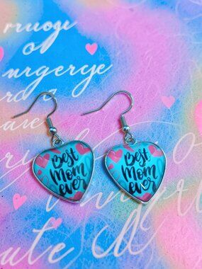 Best Mom Ever Resin Heart Earrings Mothers Day Gift